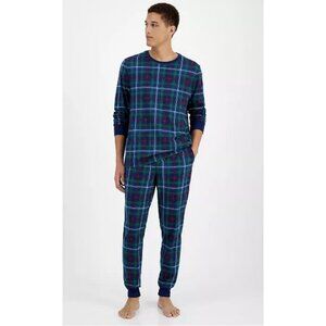 Holiday Lane Men’s 2-Piece Pajama Set L Green Blue Red Plaid Cotton Christmas